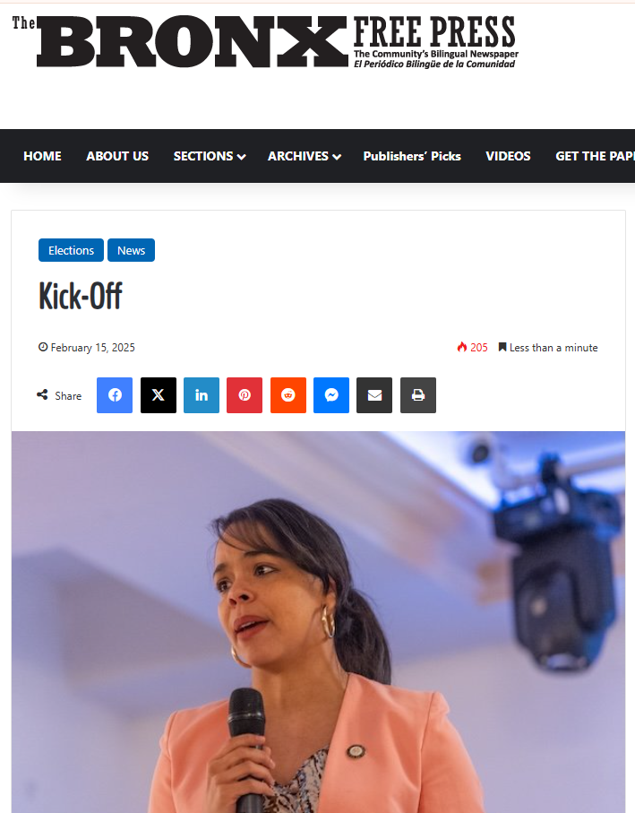 Screenshot of The Bronx Free Press article: Kick Off
