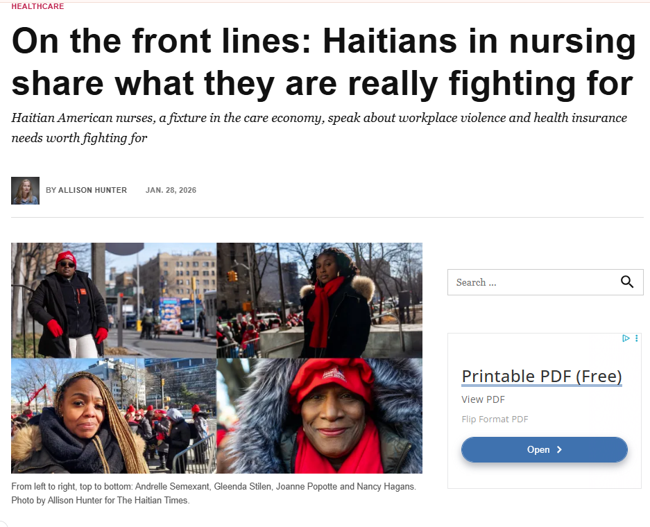 Screenshot of Haitian Times article: On the front lines: Haitians in nursing share what they are really fighting for