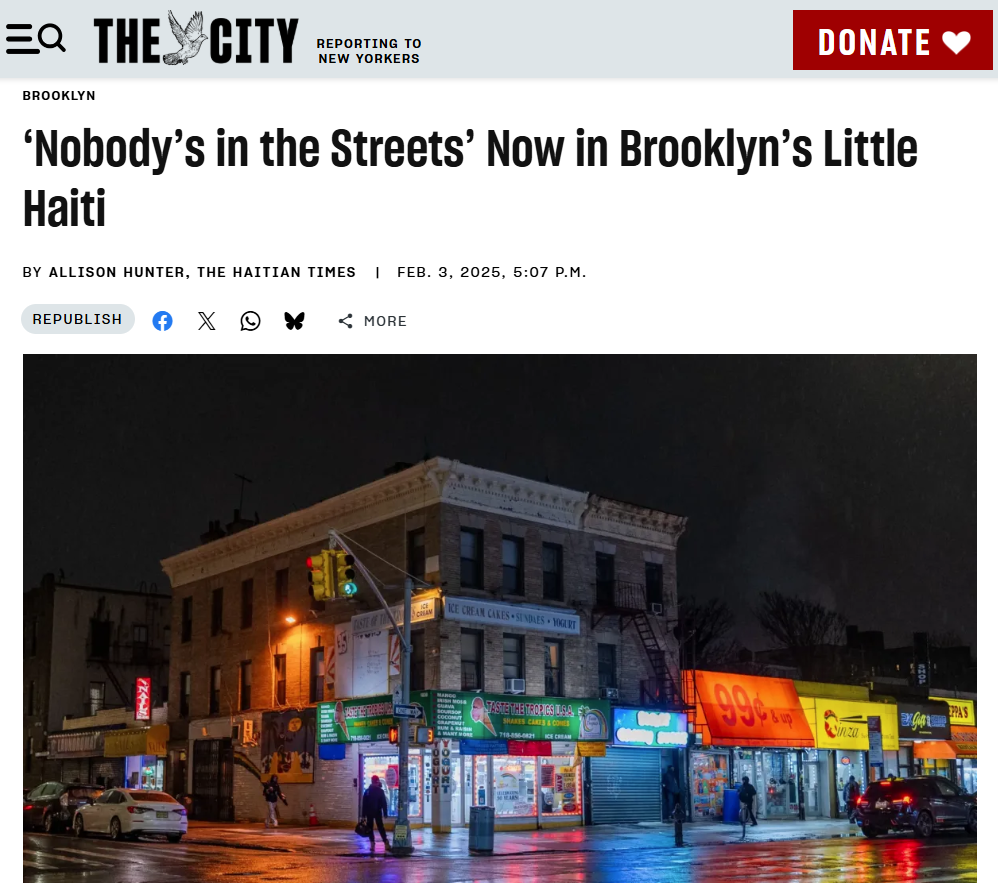 Screenshot of The City article: Nobody's in the Streets Now in Brooklyn's Little Haiti